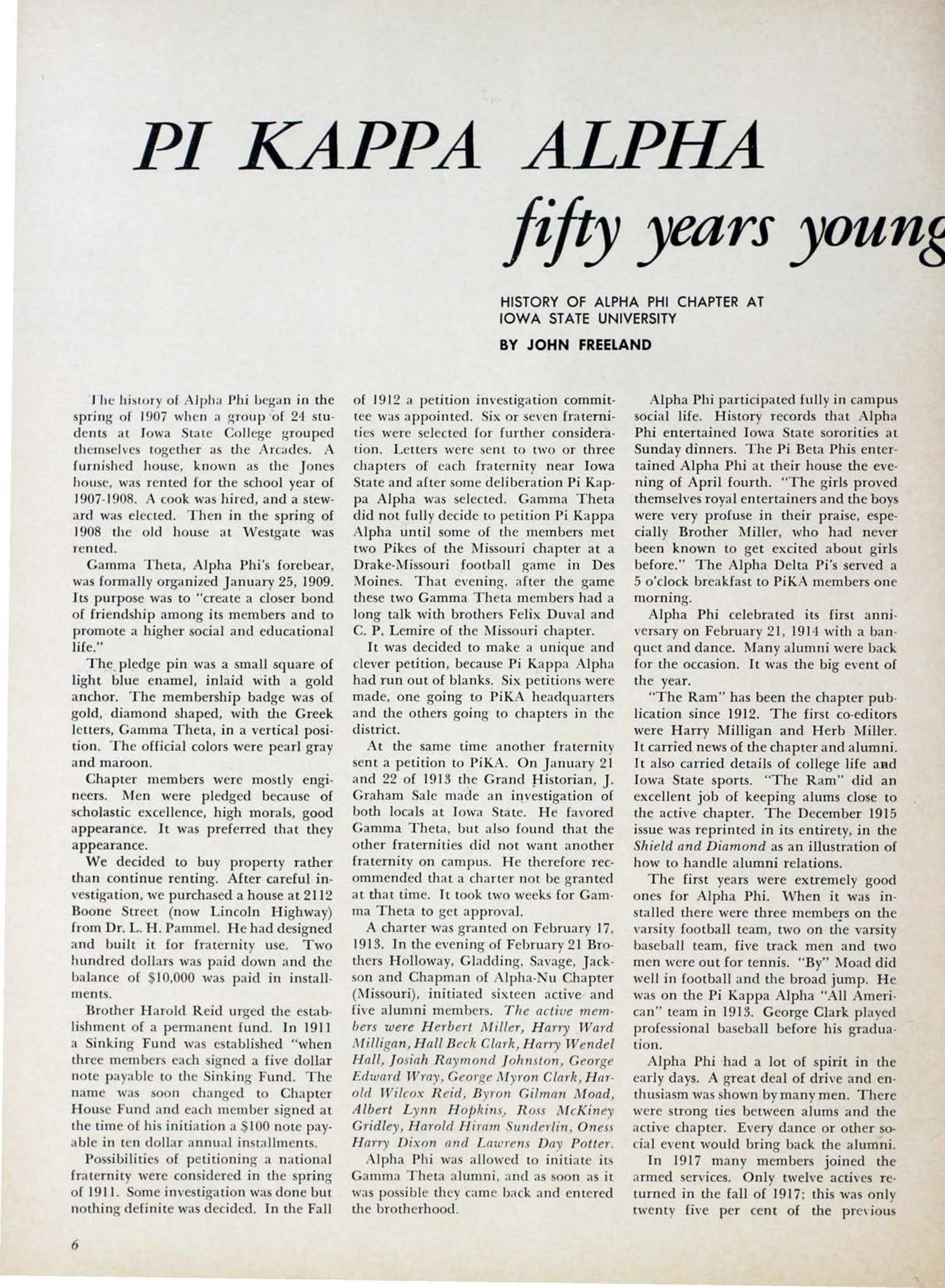 Pi Kappa Alpha Fifty Years Young At Iowa State